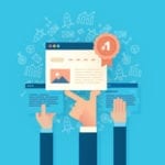 Several hands holding up web pages